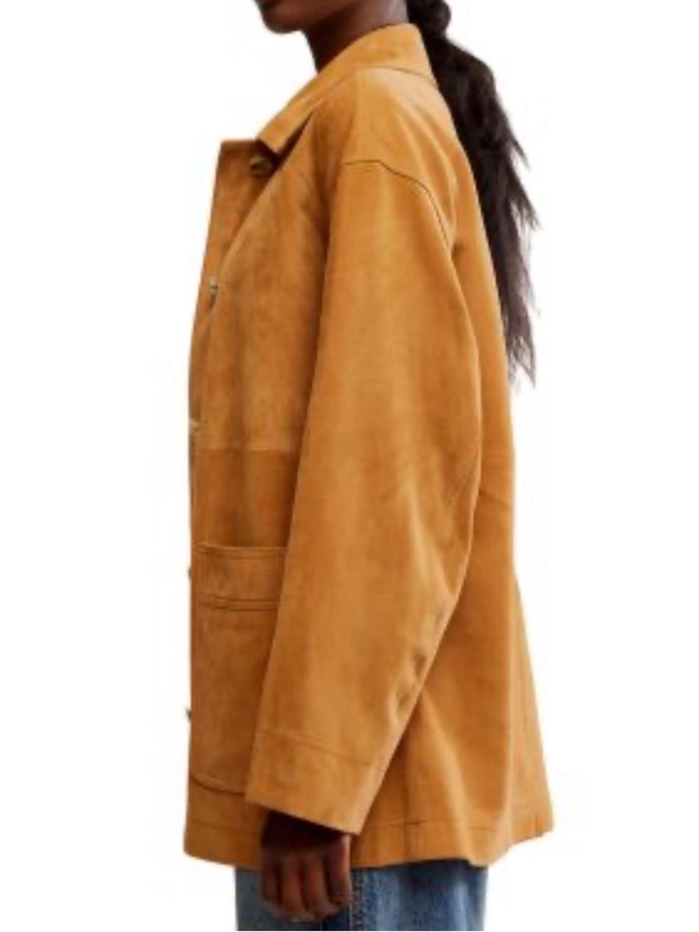 Free People Suede-Look Mustard Brown Relaxed Jacket (Small Markings See Pics)